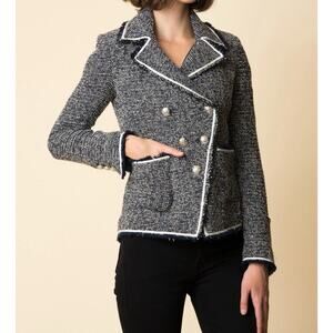 Veronica Beard Carroll Blazer 4 Navy White Tweed Cotton Wool Blend Jacket